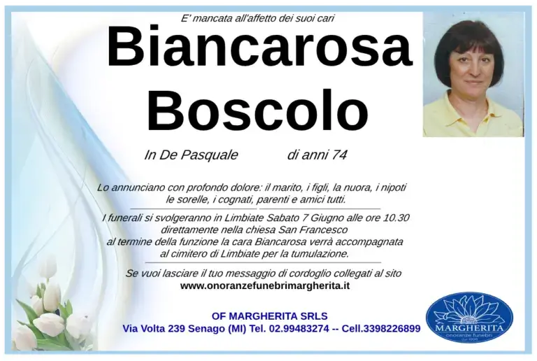 biancarosa boscolo necrologio limbiate